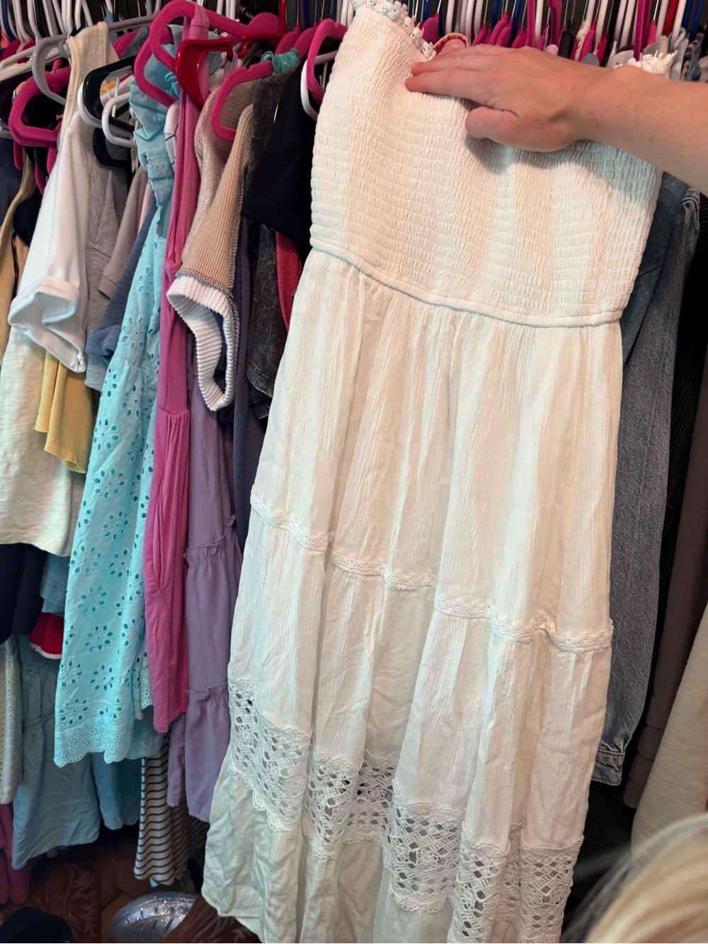 White Strapless Boho Maxi Dress with Crochet Trim